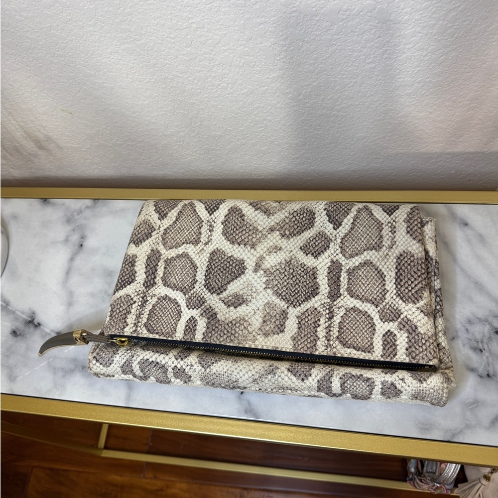 Vince Camuto Cream and Brown Giraffe Print Clutch